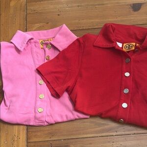 Lot of 2 Women’s Tory Burch polo shirts great condition! Red/silver & Pink/gold